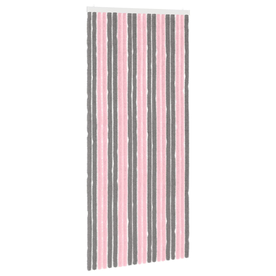 Insektgardin i chenille Sølvgrå og lyserød 90 x 200 cm 100% PP