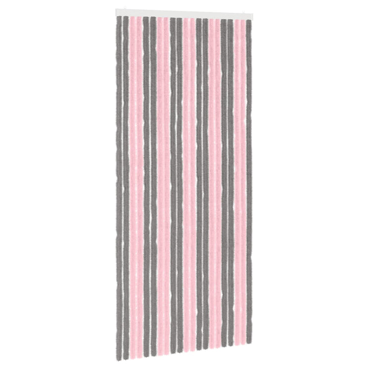 Insektgardin i chenille Sølvgrå og lyserød 90 x 200 cm 100% PP