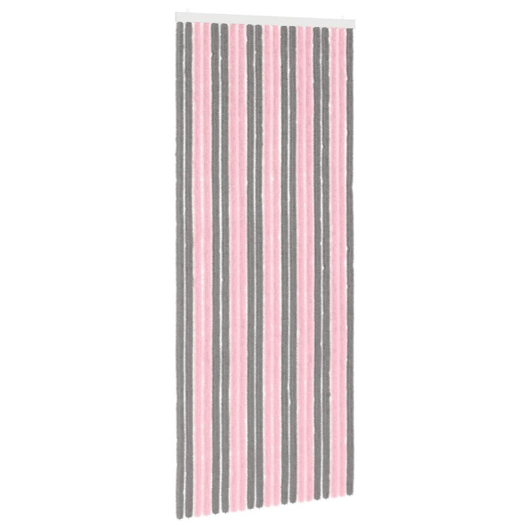 Insektgardin i chenille Sølvgrå og lyserød 90 x 220 cm 100% PP