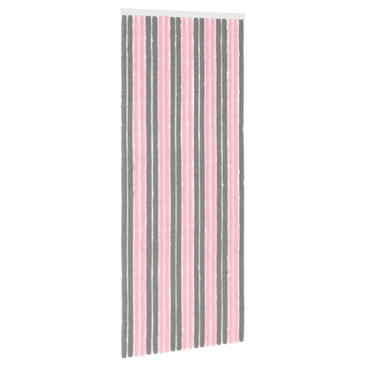 Insektgardin i chenille Sølvgrå og lyserød 90 x 220 cm 100% PP