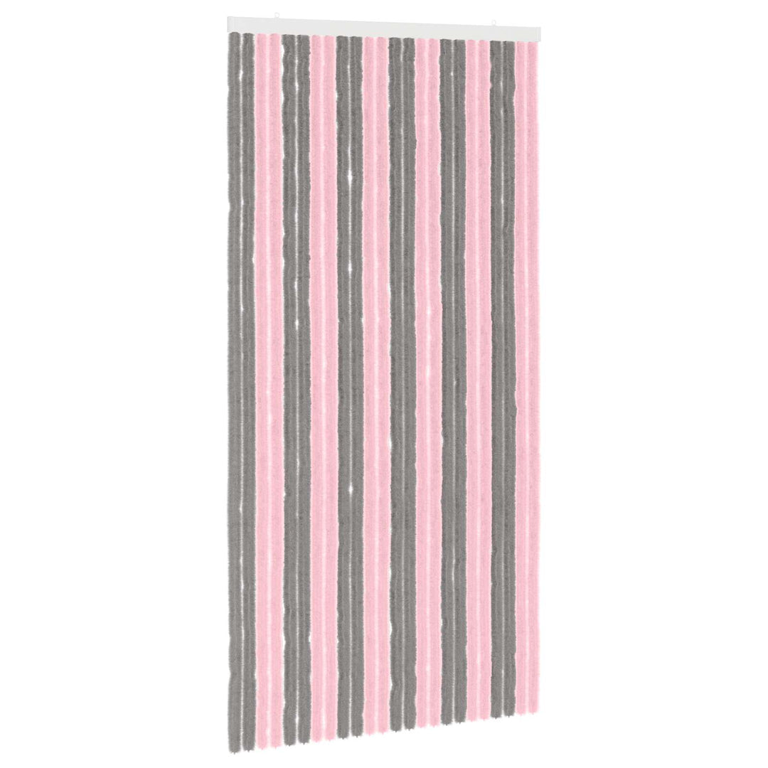 Insektgardin i chenille Sølvgrå og lyserød 100 x 200 cm 100% PP