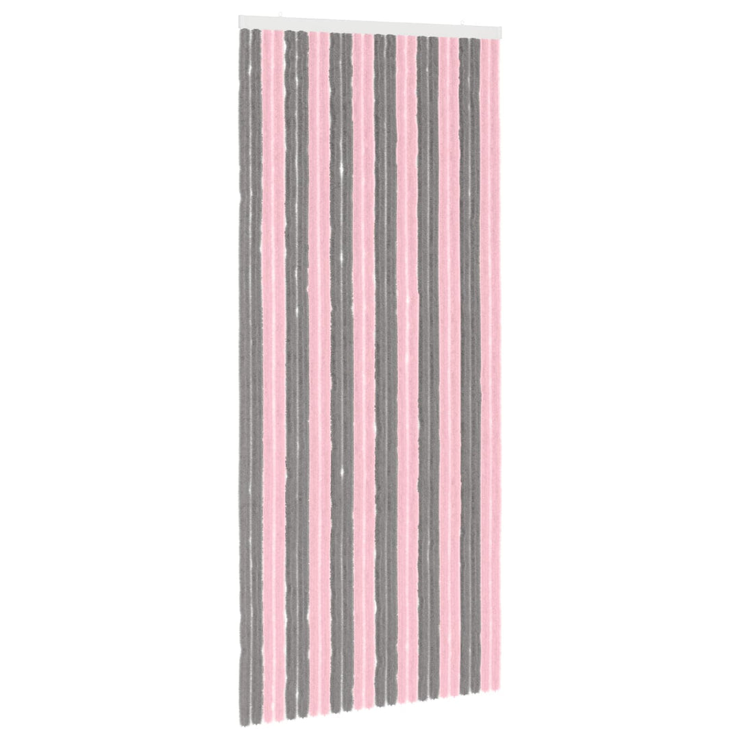 Insektgardin i chenille Sølvgrå og lyserød 100 x 230 cm 100% PP