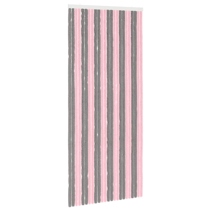 Insektgardin i chenille Sølvgrå og lyserød 100 x 230 cm 100% PP