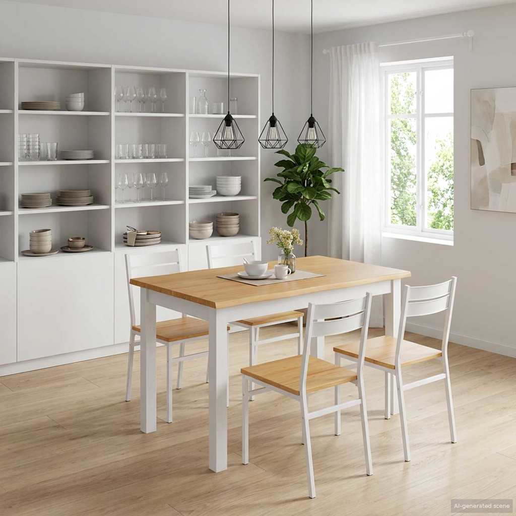 Spisebord EKAI Hvid 112 x 70 x 76,5 cm Massivt fyrretræ