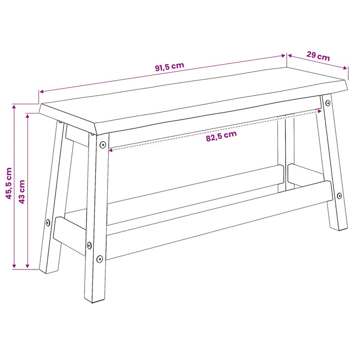 Spisebænk EKAI Sort 91,5 x 29 x 45,5 cm Massivt fyrretræ