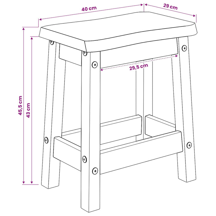 Barbænk EKAI 2 stk. Sort 40 x 29 x 45,5 cm Massivt fyrretræ