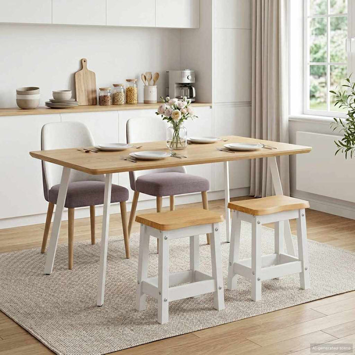 Barbænk EKAI 2 stk. Hvid 40 x 29 x 45,5 cm Massivt fyrretræ