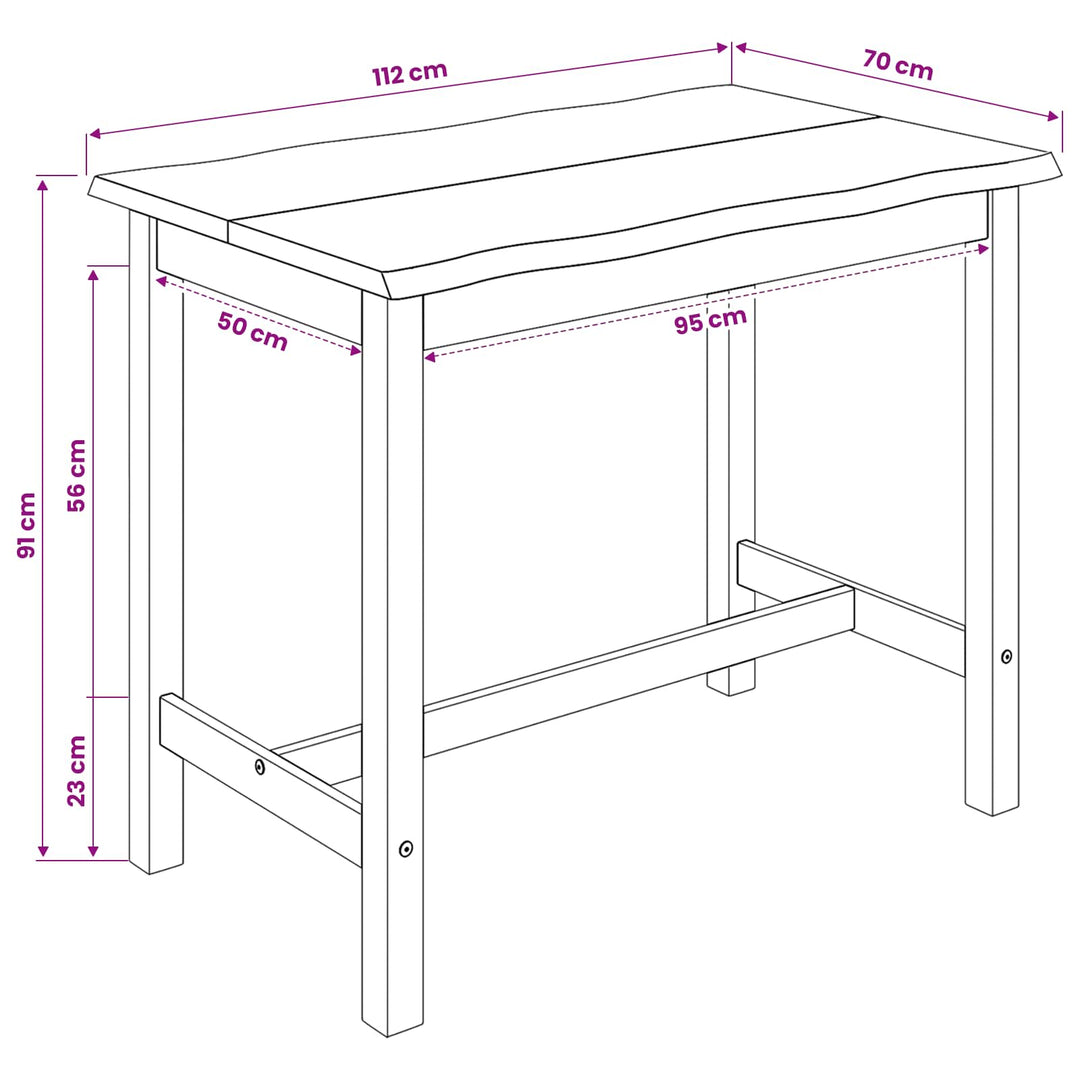 Høj Bar Bord EKAI Sort 112 x 70 x 91 cm Massivt fyrretræ
