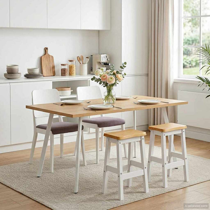 Høj Barstol EKAI 2 stk. Hvid 40 x 29 x 63 cm Massivt fyrretræ