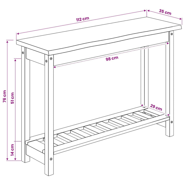 Konsolbord EKAI Sort 112 x 35 x 76 cm Massivt fyrretræ