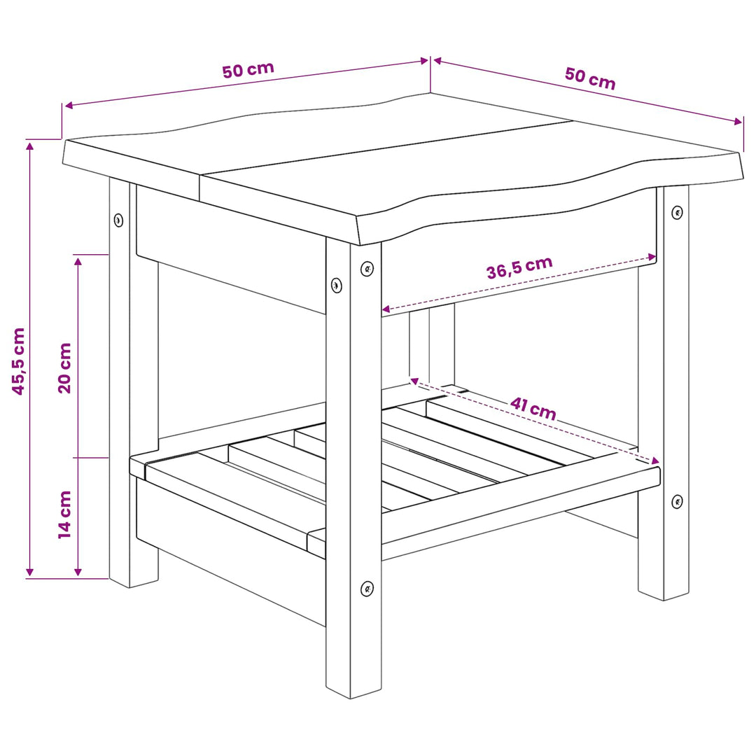 Sidebord med hylde EKAI Hvid 50 x 50 x 45,5 cm Massivt fyrretræ