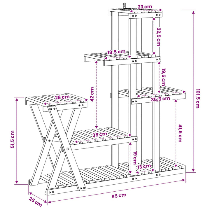 Planteholder Naturfarvet 95 x 25 x 101,5 cm Massivt Akacietræ