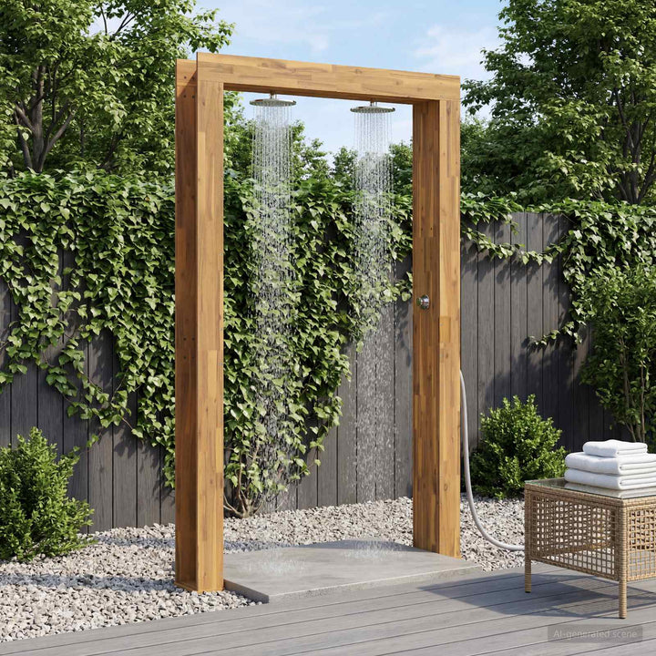 Udendørs bruser 226 cm Massiv akacietræ og rustfrit stål Hvid