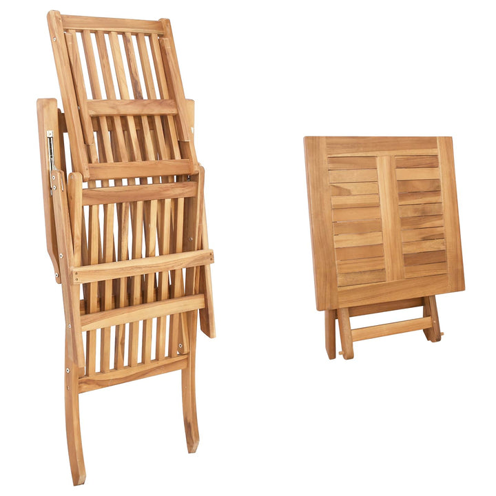 Foldestol med bord 2 pcs Naturfarvet Massiv Teaktræ