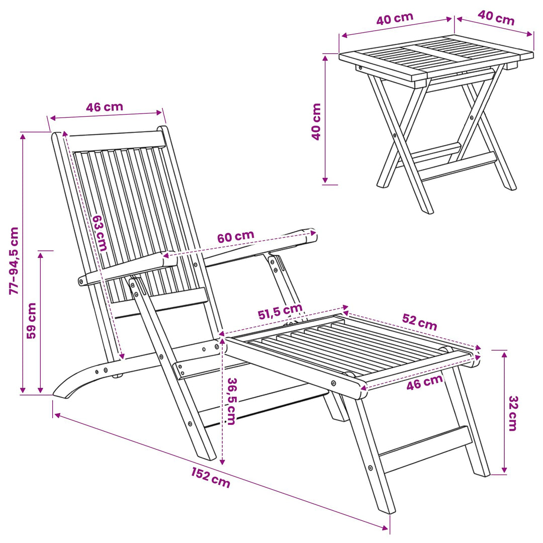 Foldestol med bord 2 pcs Naturfarvet Massiv Teaktræ