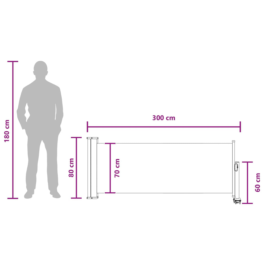 Side Markise 80 x 300 cm 100% polyester jern stål Rektangulær