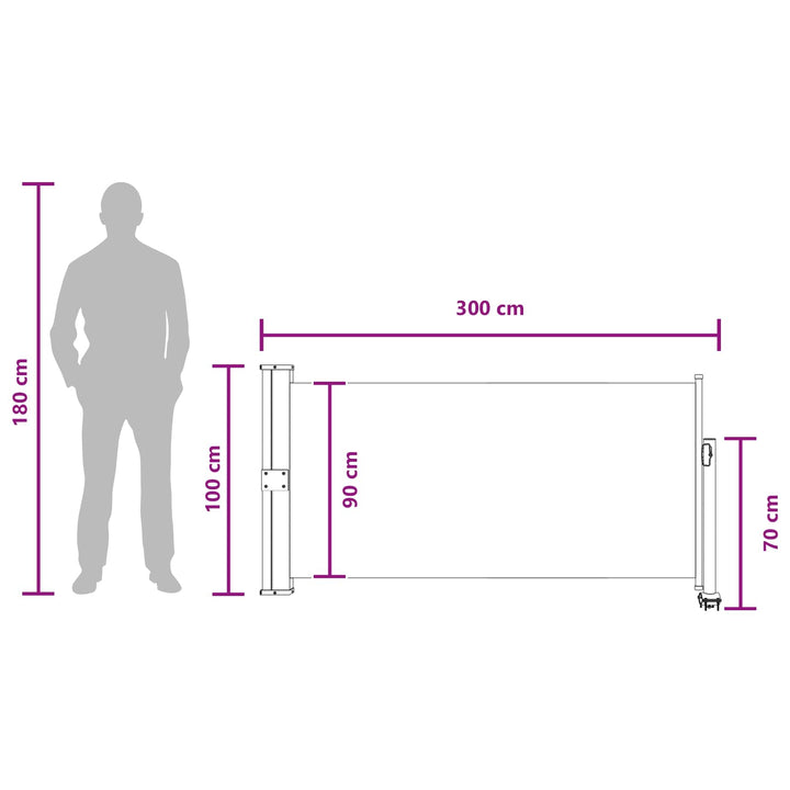 Side Markise 100 x 300 cm 100% polyester jern stål Rektangulær