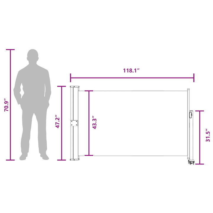 Side Markise 117 x 300 cm Rektangulær Gråbrun