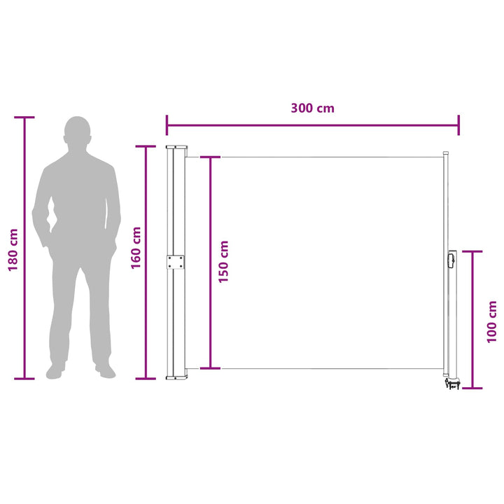 Side Markise 160 x 300 cm 100% polyester jern stål Rektangulær