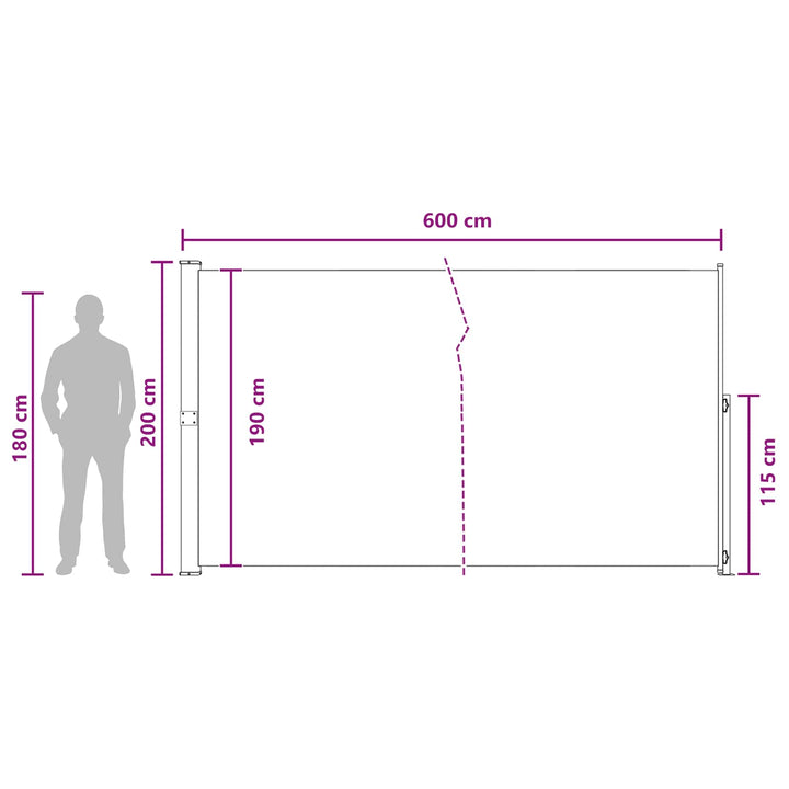 Udtrækkeligt side-markise Gråbrun 600 x 200 cm Polyester