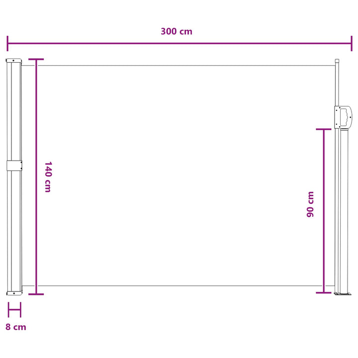Udtrækkeligt side-markise Grå 300 x 140 cm Polyester