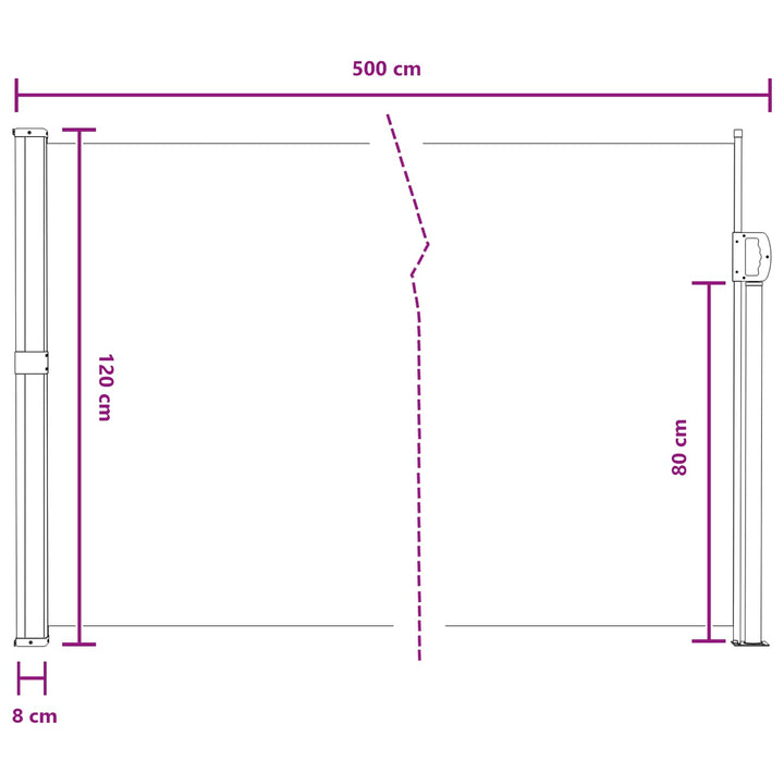 Udtrækkeligt side-markise Grå 500 x 120 cm Polyester