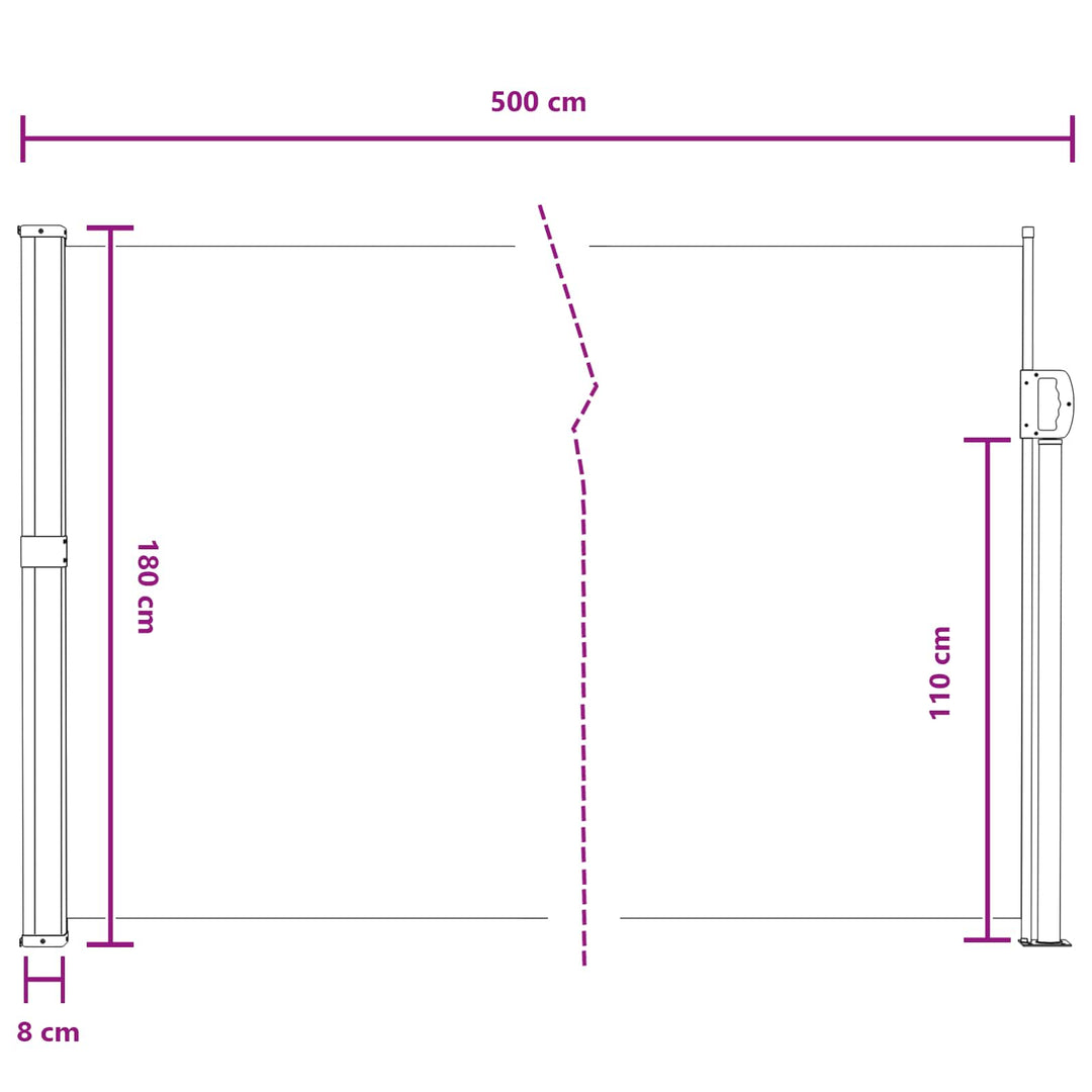 Udtrækkeligt side-markise Grå 500 x 180 cm Polyester