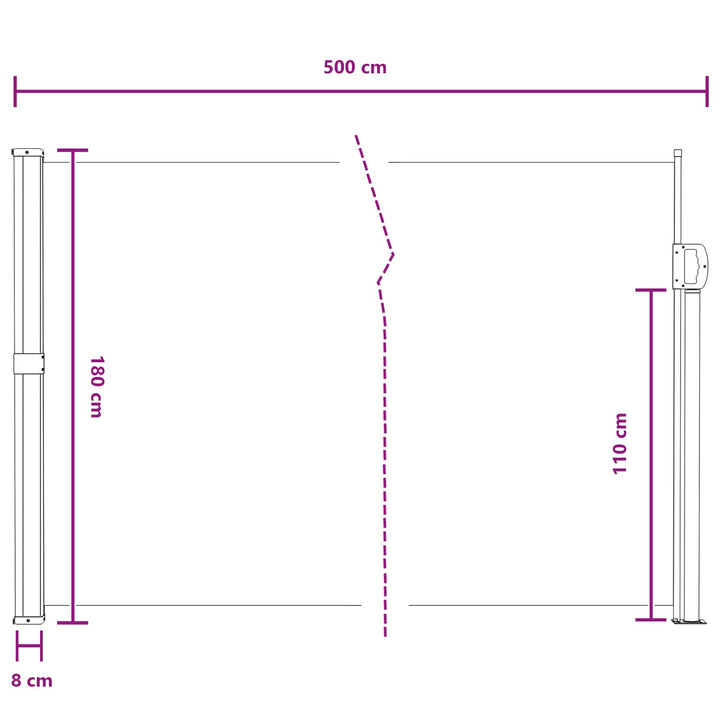 Udtrækkeligt side-markise Grå 500 x 180 cm Polyester