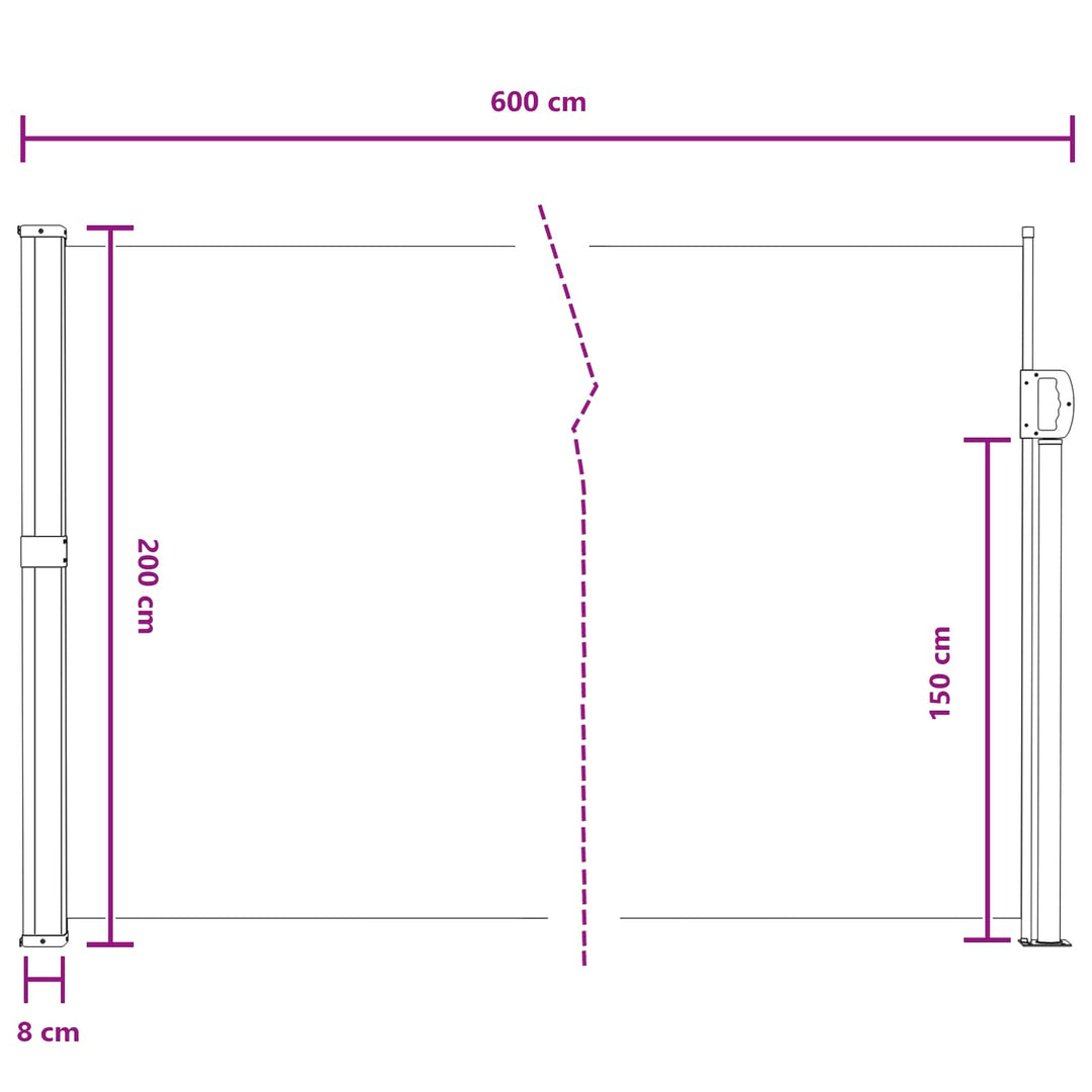 Udtrækkeligt side-markise Grå 600 x 200 cm Polyester