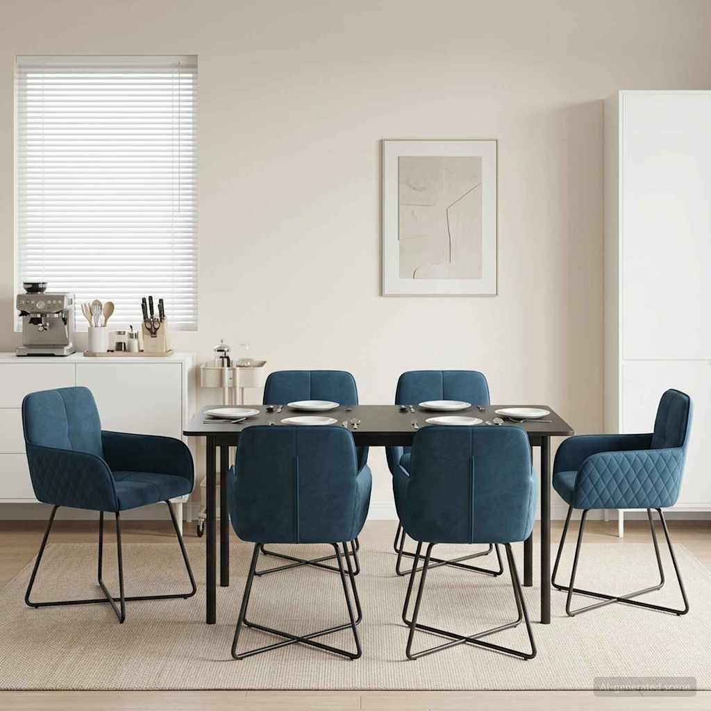 Spisestole 6 pcs Fløjl Blå 59 x 56,5 x 86 cm