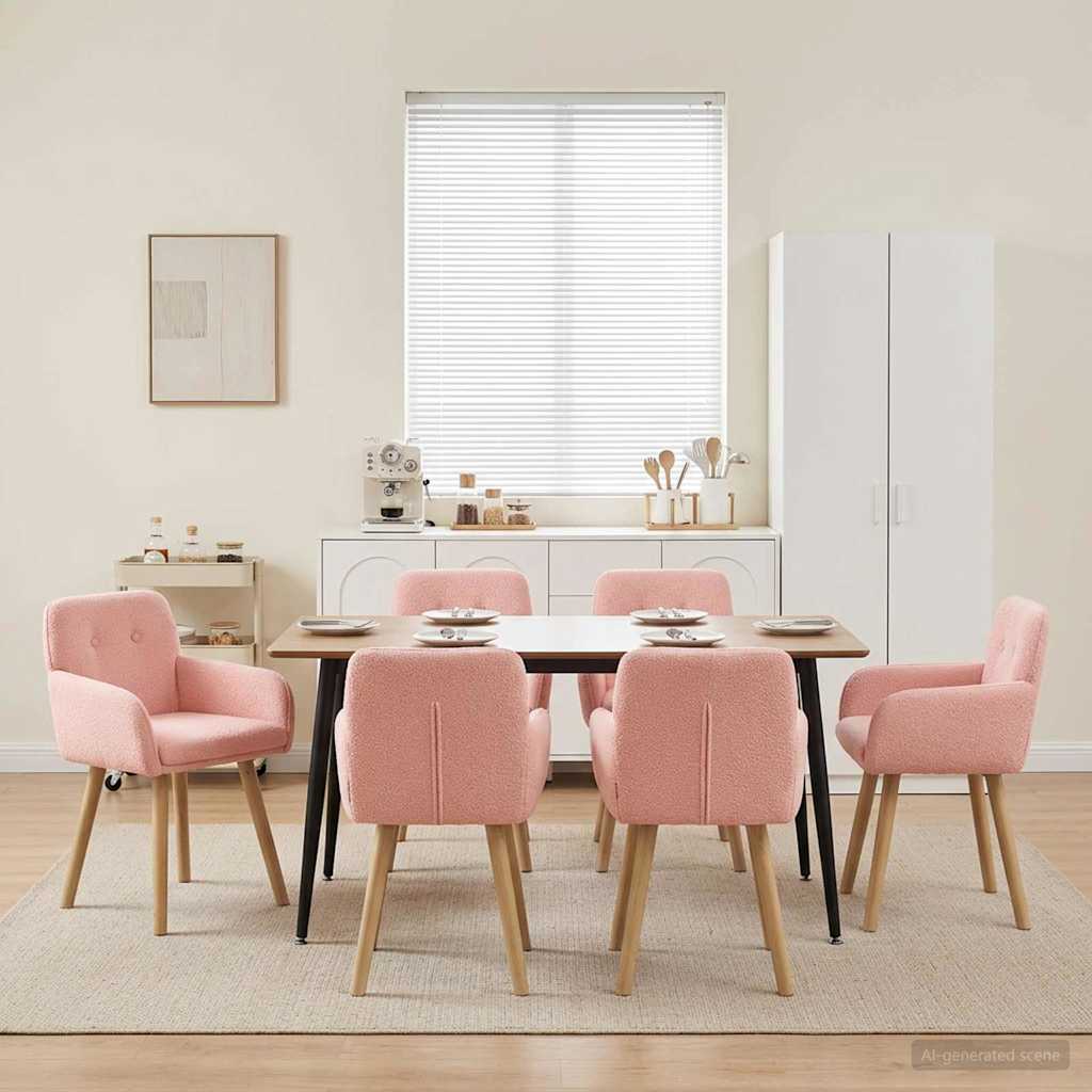Spisestole 6 stk. Bouclé Lyserød 59 x 57 x 85 cm