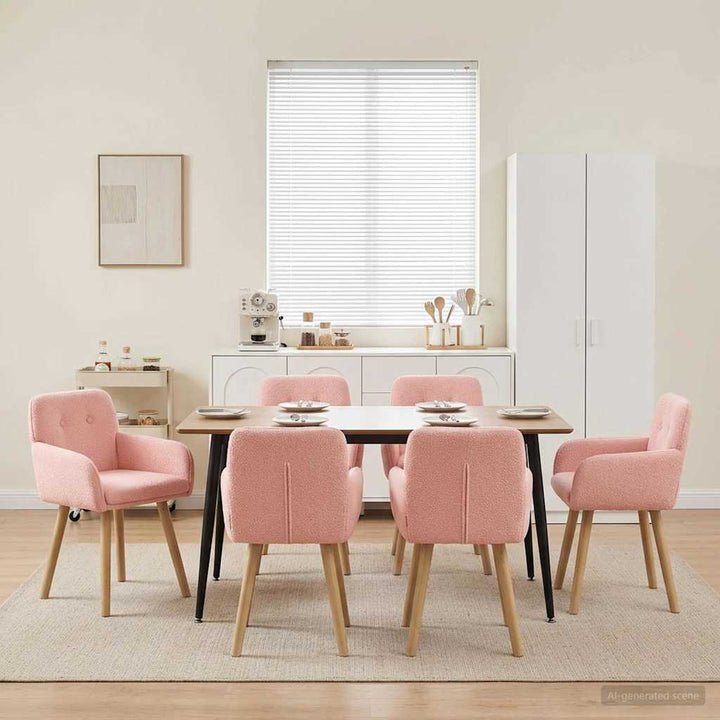 Spisestole 6 stk. Bouclé Lyserød 59 x 57 x 85 cm