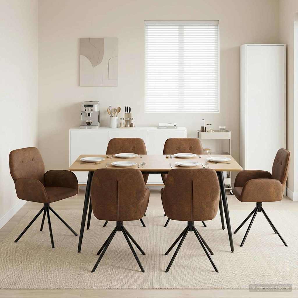 Svingende Spisestole 6 pcs Faux Suede Læder Brun