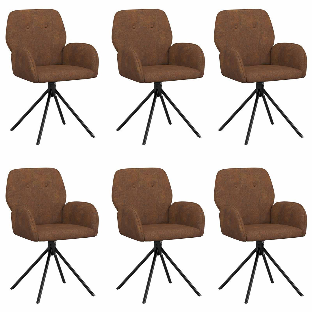 Svingende Spisestole 6 pcs Faux Suede Læder Brun