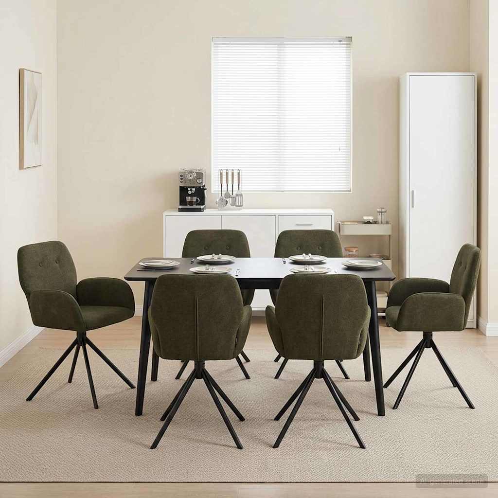 Svingende Spisestole 6 stk. Faux Suede Læder Army Grøn