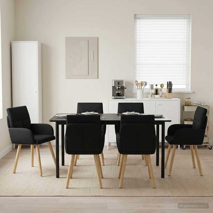 Spisestole 6 pcs Stof Sort 60 x 56 x 96 cm