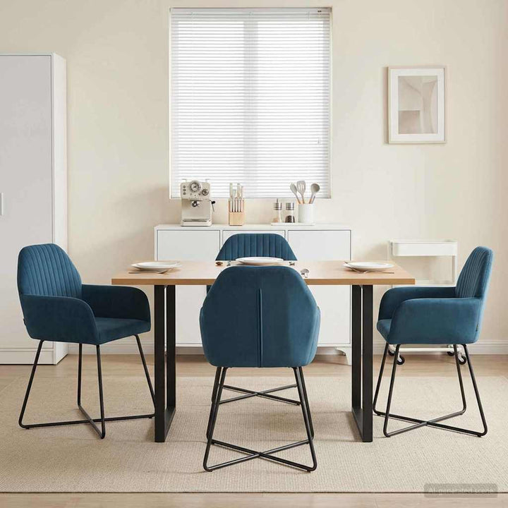 Spisestole 4 pcs Fløjl Blå 55 x 50 x 84 cm