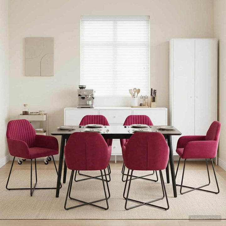 Spisestole 6 pcs Fløjl Vinrød 55 x 50 x 84 cm