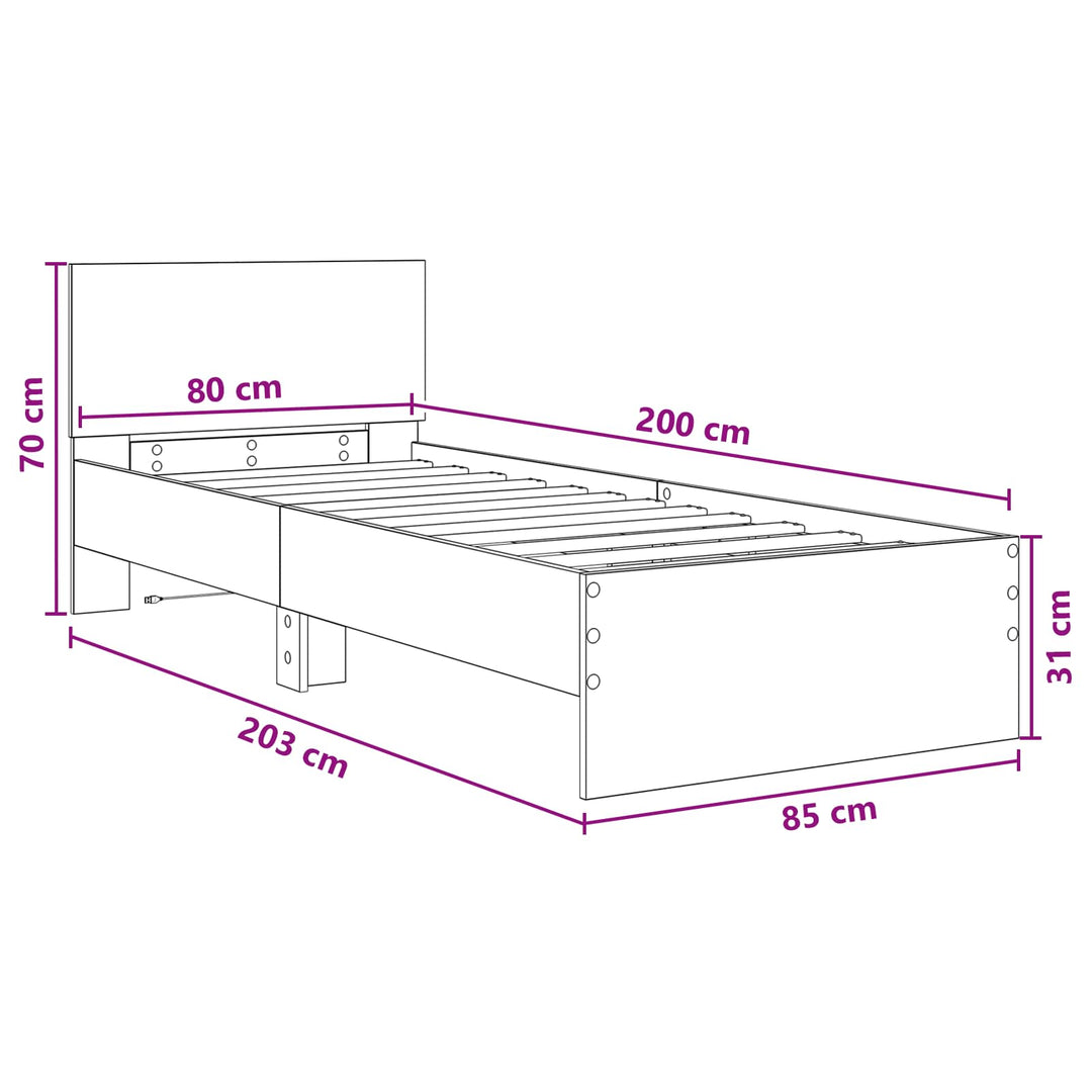 Senge ramme med LED Røget eg 80 x 200 cm Konstrueret træ