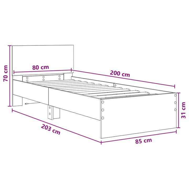 Senge ramme med LED Røget eg 80 x 200 cm Konstrueret træ