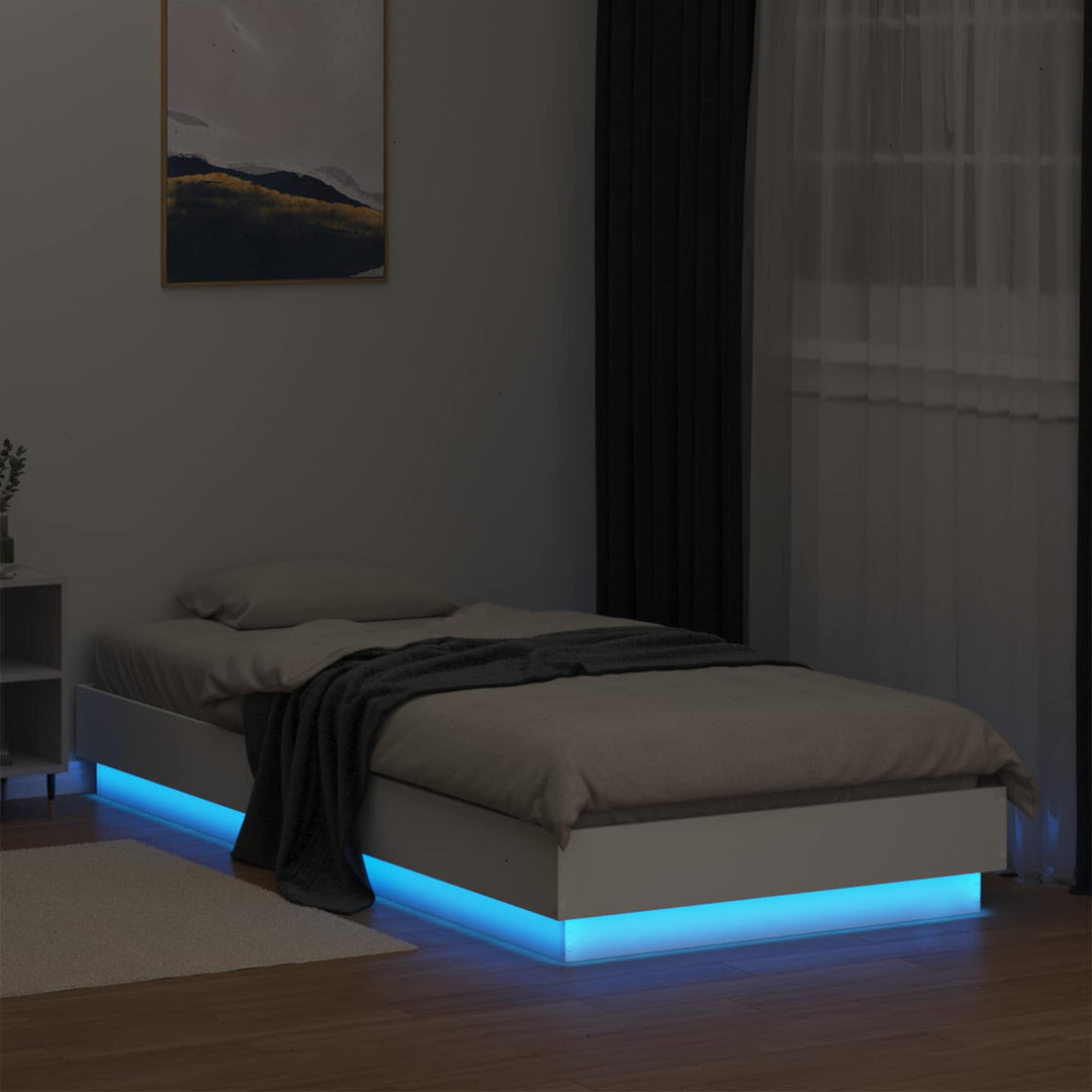 Senge ramme med LED Hvid 80 x 200 cm Konstrueret træ