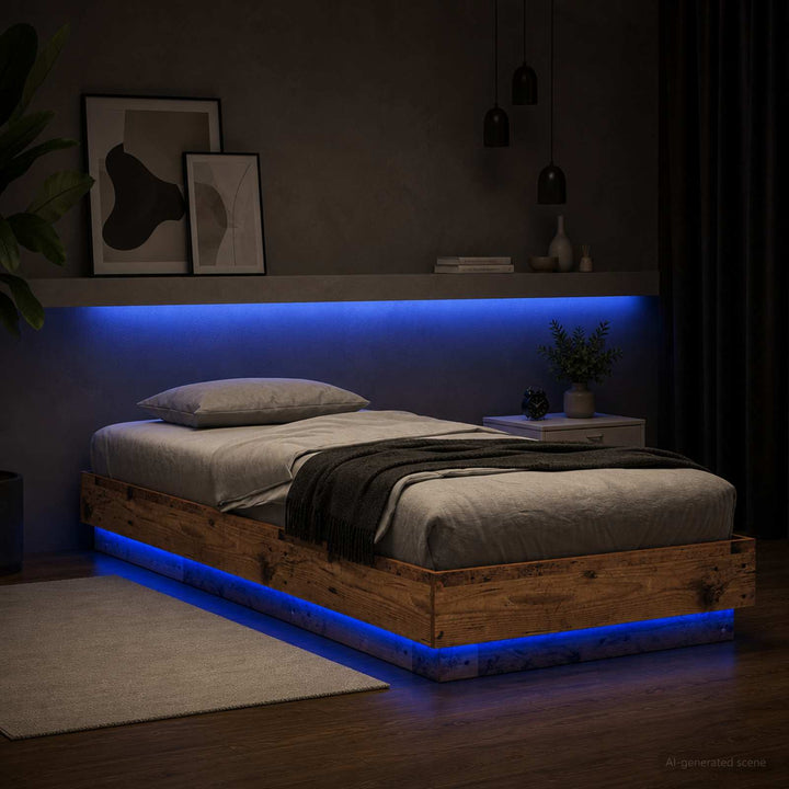 Senge ramme med LED Gammelt træ 80 x 200 cm Konstrueret træ