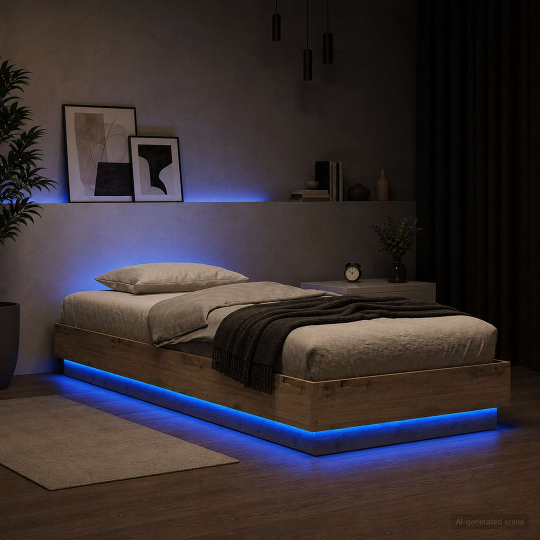 Senge ramme med LED Artisan-eg 80 x 200 cm Konstrueret træ