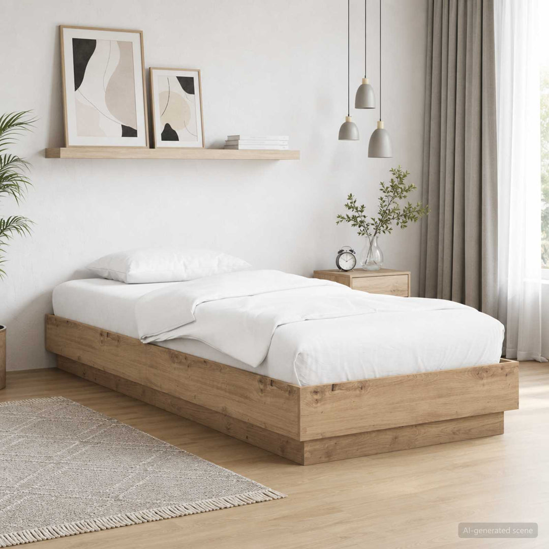 Senge ramme med LED Artisan-eg 80 x 200 cm Konstrueret træ