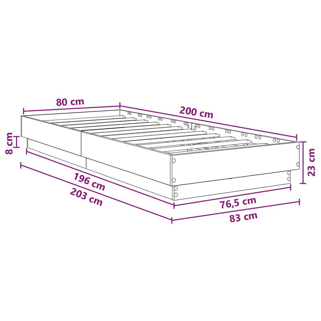 Senge ramme med LED Artisan-eg 80 x 200 cm Konstrueret træ