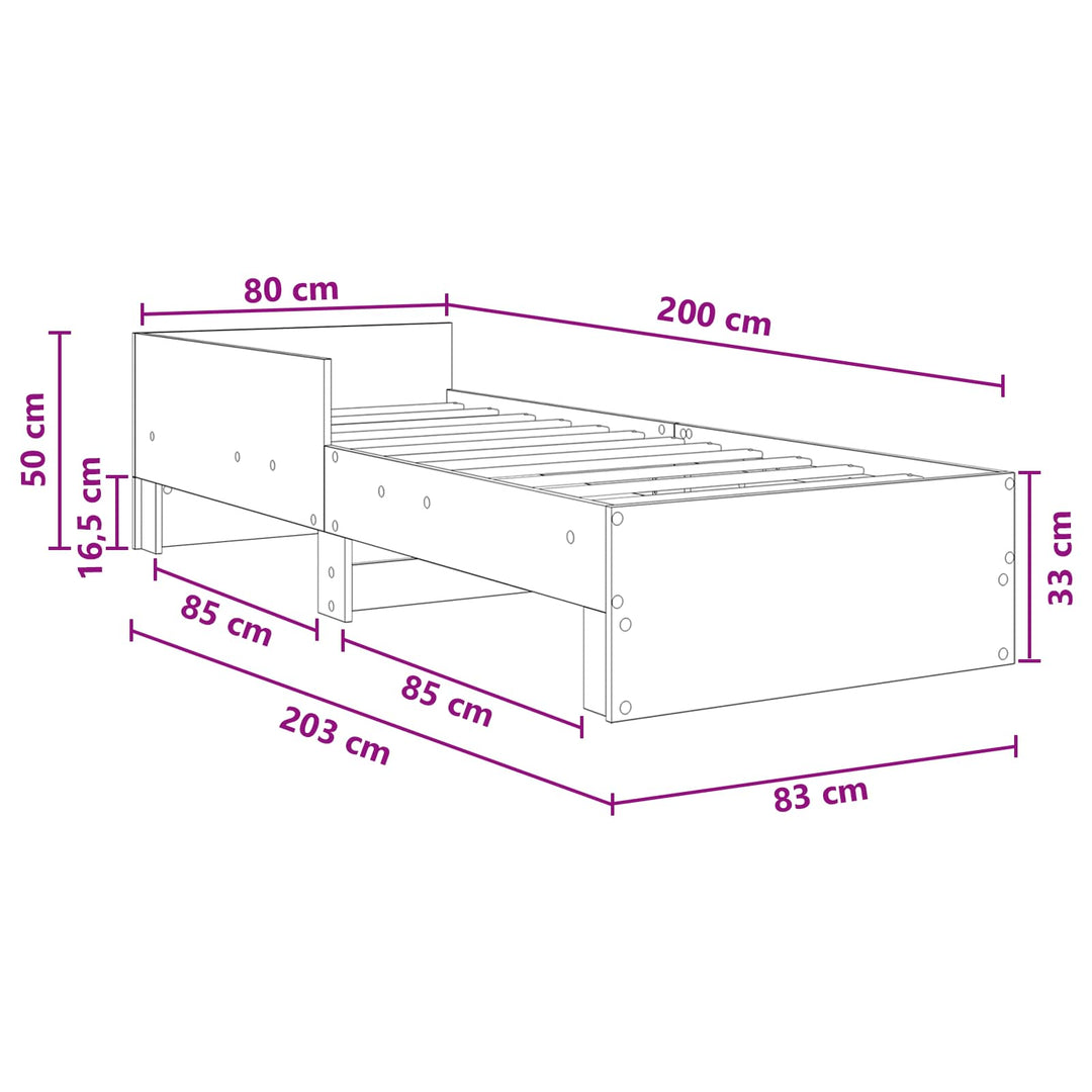 Sengestel med hovedgærde Sort eg 80 x 200 cm Konstrueret træ