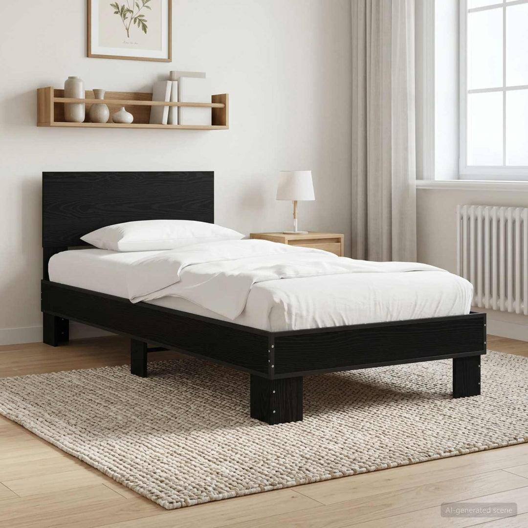 Sengestel med hovedgærde Sort eg 80 x 200 cm Konstrueret træ