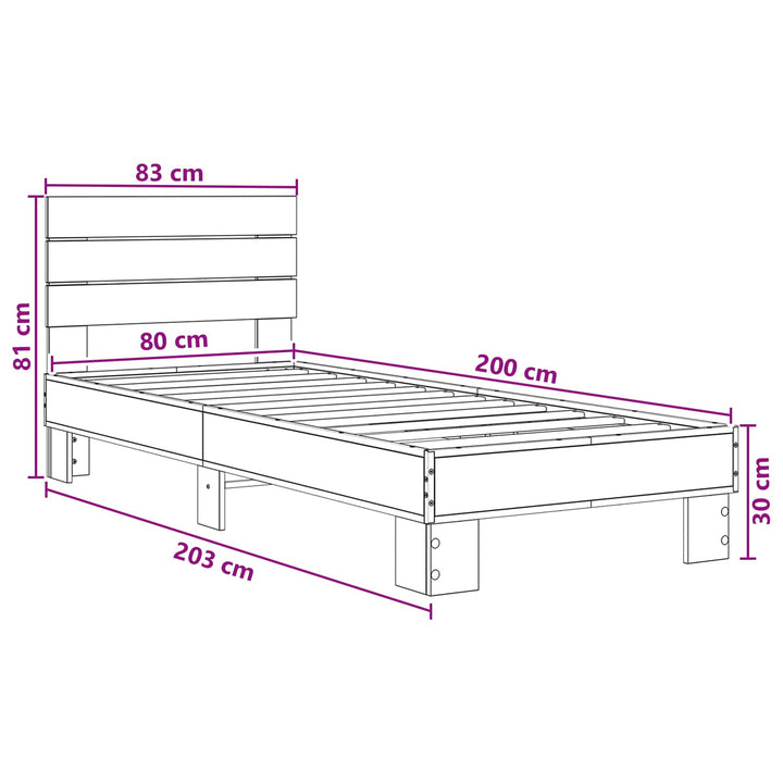 Sengestel med hovedgærde Grå Sonoma 80 x 200 cm Konstrueret træ