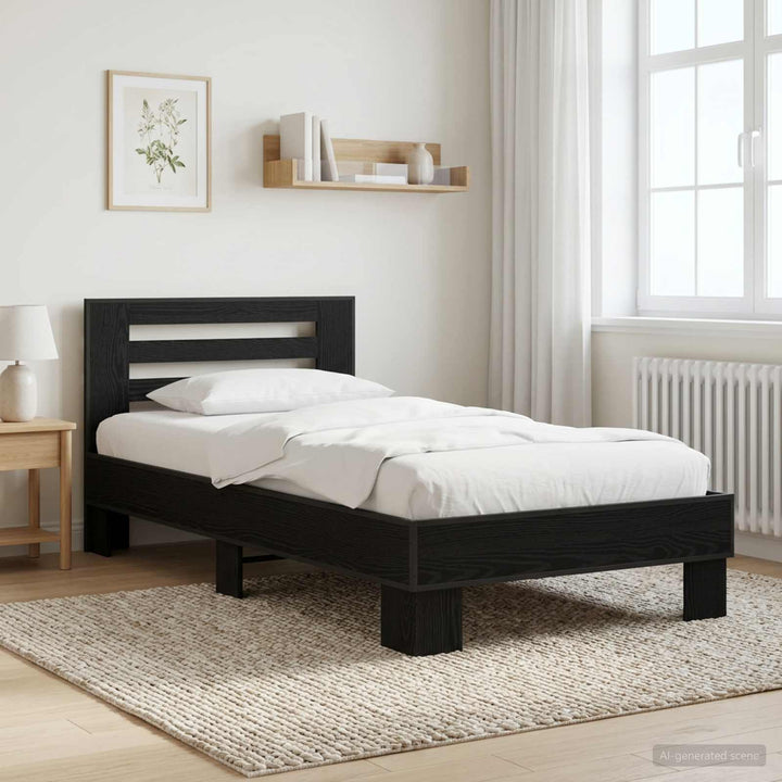 Sengestel med hovedgærde Sort eg 80 x 200 cm Konstrueret træ