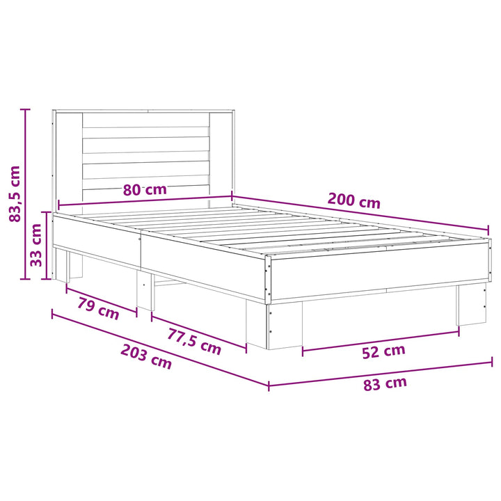 Sengestel med hovedgærde Artisan-eg 80 x 200 cm Konstrueret træ